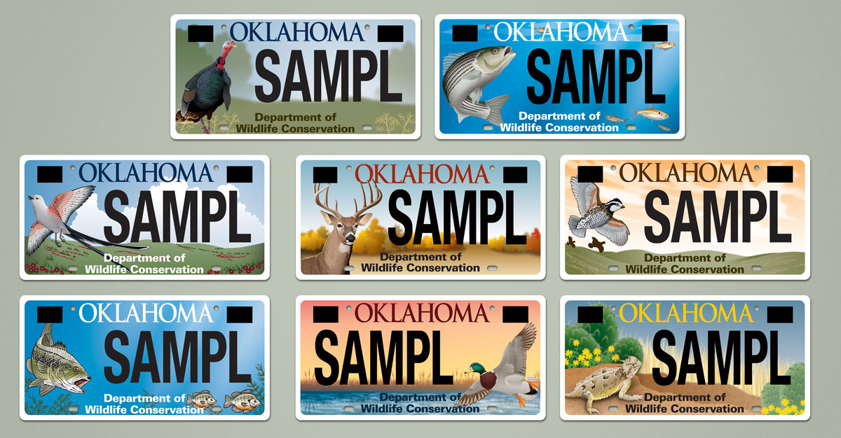 Oklahoma Department of Wildlife license plate illustrations