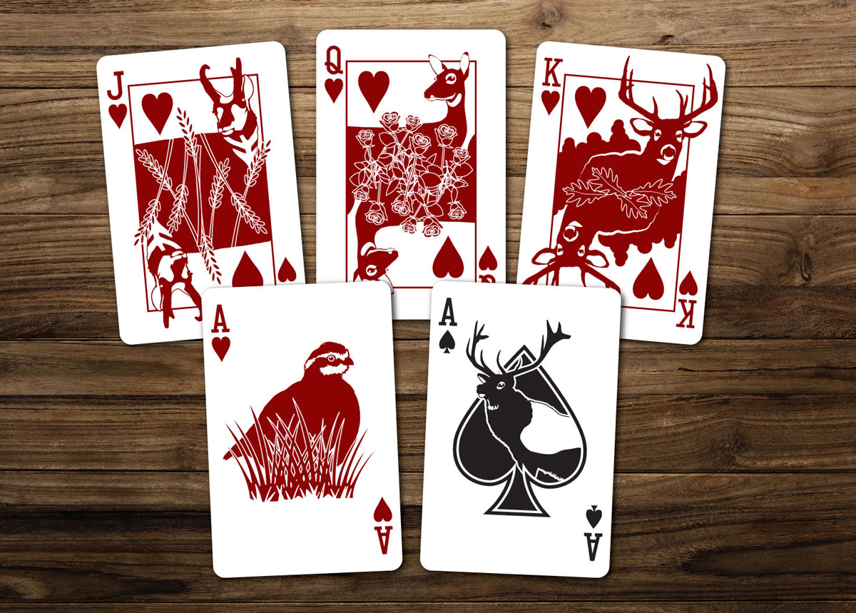 Illustrated wildlife playing cards.