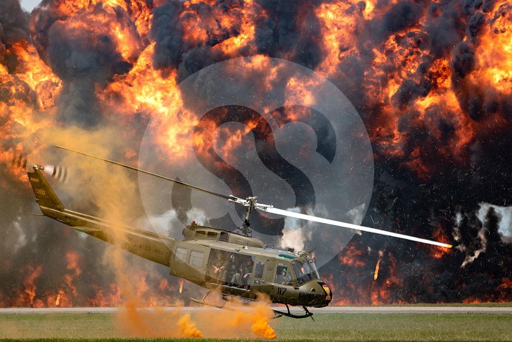 UH-1 Helicopter and Explosions